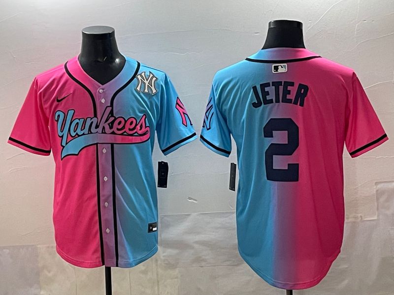 Men New York Yankees #2 Jeter Blue pink Game 2025 Nike MLB Jersey style 009